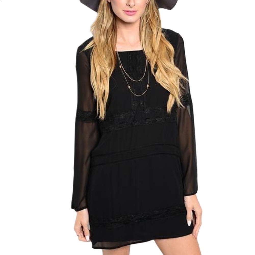 Boho Black Sheer Mini Dress